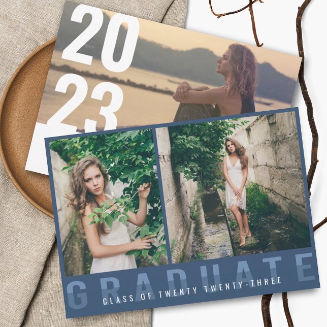 Modern Photo Studenten Announcement Navy Blue Meddelande (Skapare uppladdad)