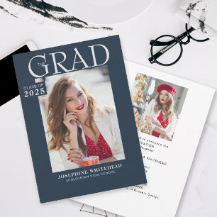 Modern Photo Studenten Announcement Navy Blue Meddelande