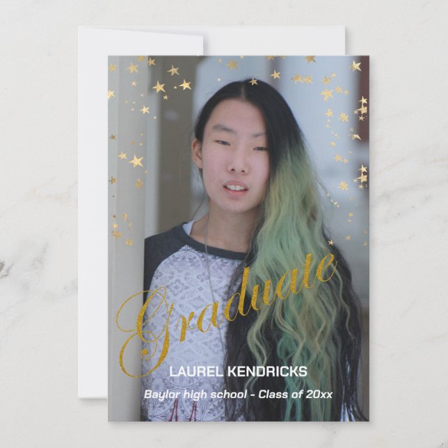 Modern Photo Studenten Guld Stars Party Inbjudningar (Framsida)