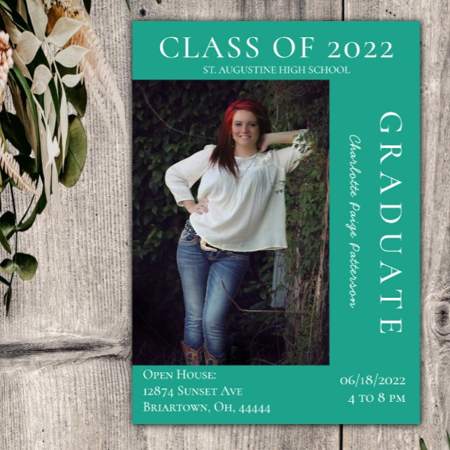 Modern Photo Studenten Open House | GRÖNT Inbjudningar (Green Modern Photo Graduation Open House Invitation)