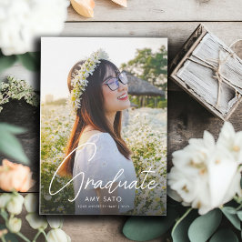 Modern Photo Studenten White-skript Inbjudningar