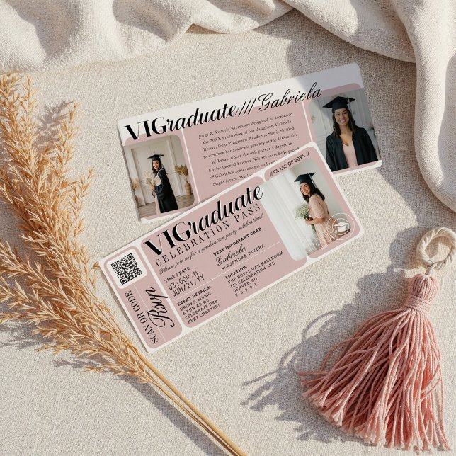 Modern Photo Studentfest Event Biljett QR-kod Inbjudningar (Modern Photo Graduation Party Event Ticket QR Code Invitation)