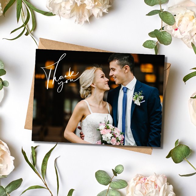 Modern Photo Tack Bröllop Kort (Modern Photo Thank You Wedding Card)