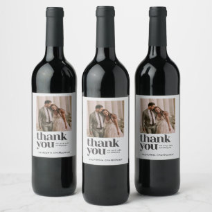 Modern Photo Tack Wedding Favor Vinflaska Etikett