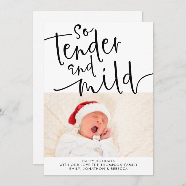 Modern Photo Tender och Mild Black Script White Julkort (Fram/baksida)