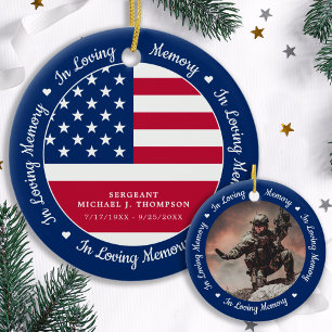 Modern Photo Veteran American Flagga Memorial Julgransprydnad Keramik