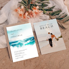Modern Photo Watercolor Beach Wedand Inbjudningar