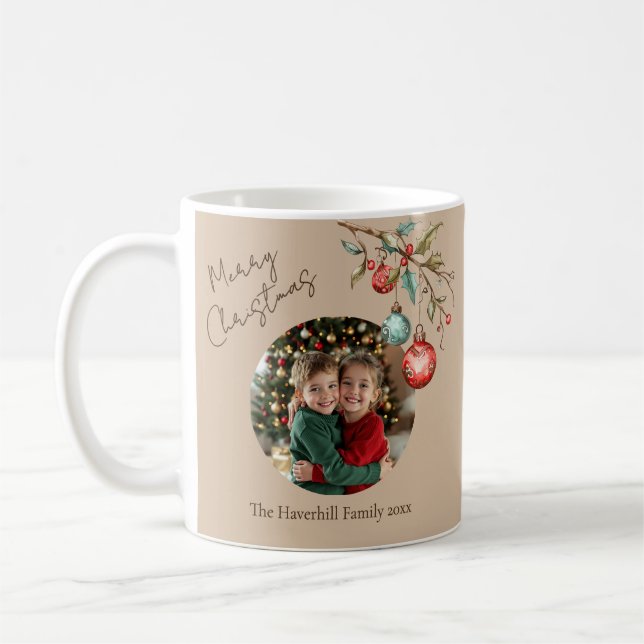 Modern Photo Watercolor Ornaments jul Beige Kaffemugg (Vänster)