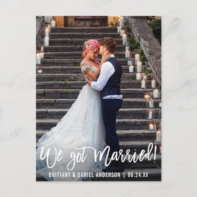 Modern Photo We Har Married Push-skript Vykort (Framsida)