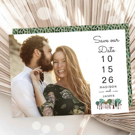 Modern Photo Wedding Save the Date with Tree Icons Spara Datumet