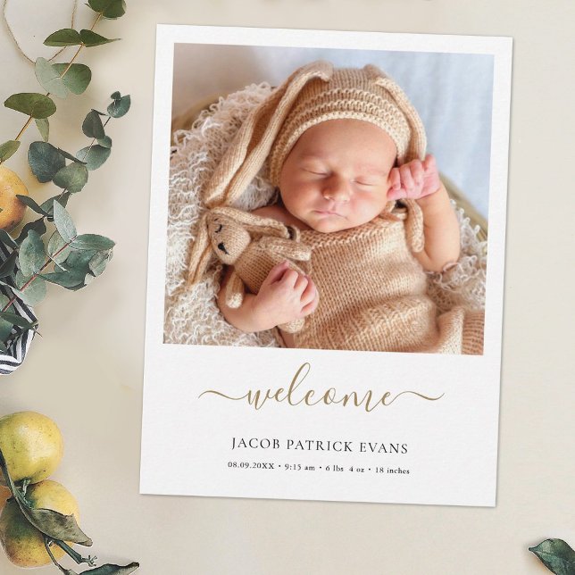Modern Photo Welcome Baby Annonouement Vykort (Skapare uppladdad)