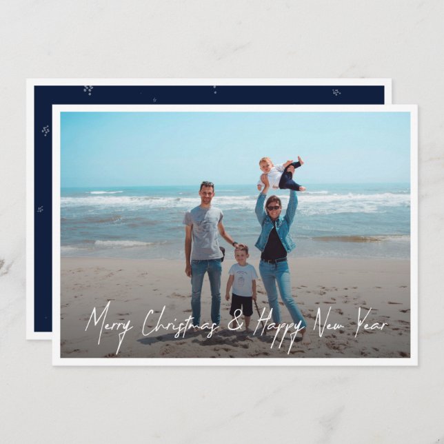 Modern Photo White God jul Gott nytt år  Julkort (Fram/baksida)