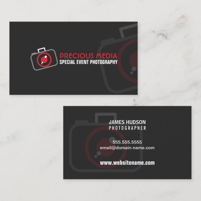 Modern Photography Red White Grått Visitkort (Fram/baksida)