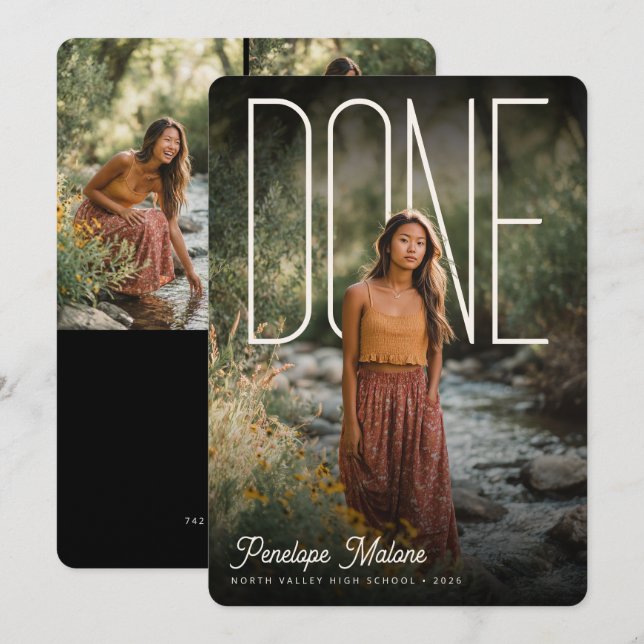 Modern Photopop DONE Graduation Party Inbjudningar (Fram/baksida)