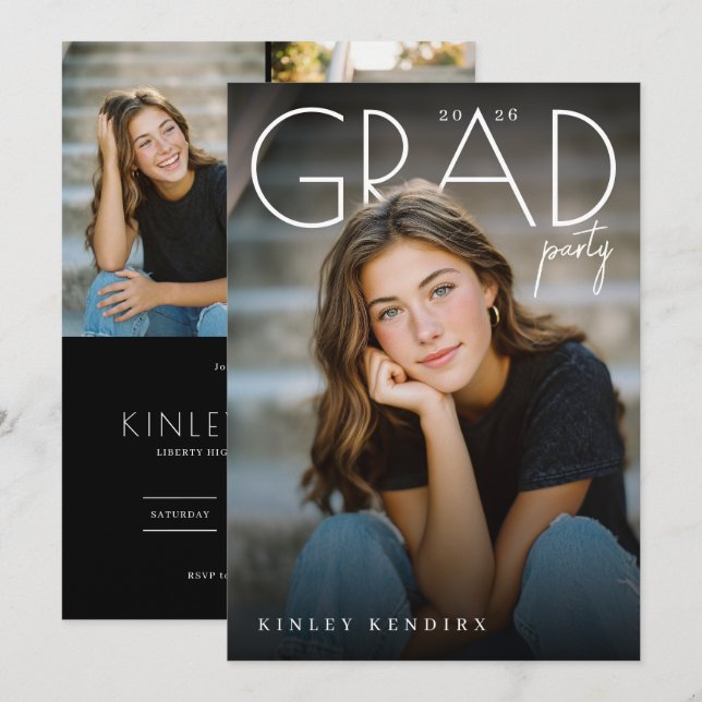 Modern PhotoPop Graduation Party Inbjudningar (Fram/baksida)