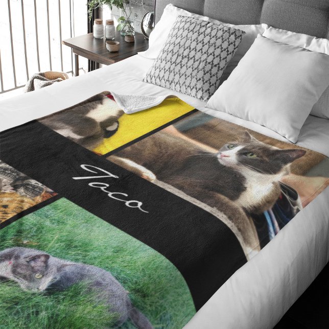 Modern Photos Collage Cat Fleecefilt (Capture precious pet moments with our Modern Pet Photo Collage Fleece Blanket. )