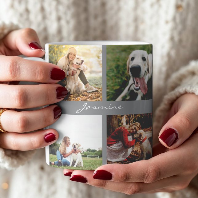 Modern Photos Collage Hund Grått Kaffemugg (Celebrate your furbaby with this photo collage mug.)