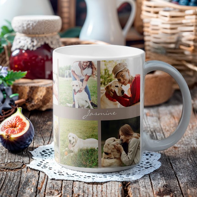 Modern Photos Collage Hund Taupe Kaffemugg (Celebrate your furbaby with this photo collage mug.)