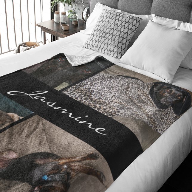 Modern Photos Collage | Ull Hund Blanket Fleecefilt (Capture precious pet moments with our Modern Pet Photo Collage Fleece Blanket. )