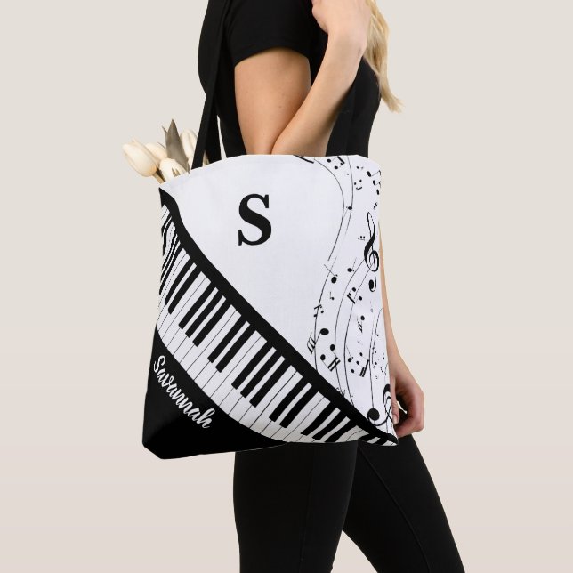 Modern Piano Musik noter Monogram Namn Black White Tygkasse (Närbild)