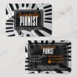 Modern Piano Spiraler Vit på Svart Orange Pianist Visitkort
