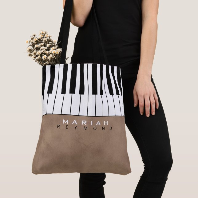 Modern pianobruna musiktaska med namn tygkasse (Närbild)