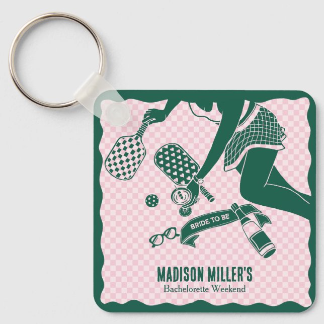 Modern Pickleball & Prosecco Bachelorette Weekend Nyckelring (Framsida)