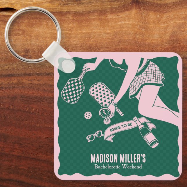 Modern Pickleball & Prosecco Möhippa Helg Nyckelring (Framsida)