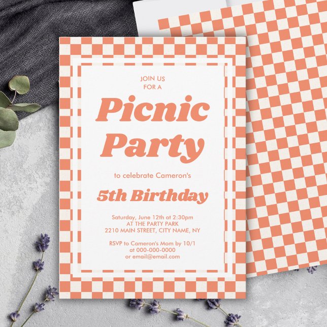 Modern Picnic Party födelsedag Inbjudningar (Modern Picnic Party Birthday Invitation
)