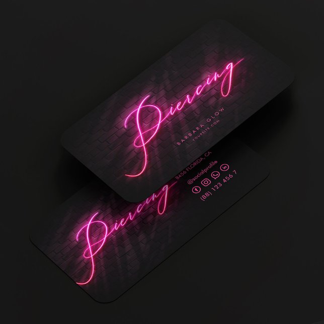 Modern Piercing Shop Neon Rosa Visitkort (Modern Piercing Shop Neon Pink Business Card
)