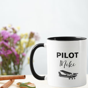 Modern PILOT-text och flygplan, Personlig Gift Mugg