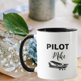 Modern PILOT-text och flygplan, Personlig Gift Mugg