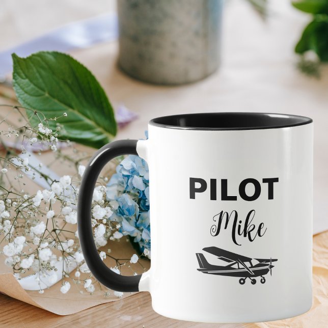 Modern PILOT-text och flygplan, Personlig Gift Mugg (Skapare uppladdad)