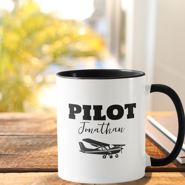 Modern PILOT-text och flygplan, Personlig Gift Mugg (Skapare uppladdad)