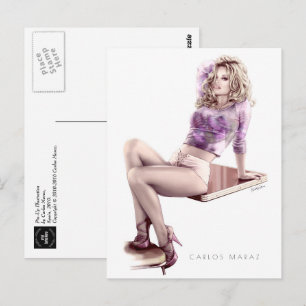 Modern Pin-Up Girl Illustration Postcard Vykort