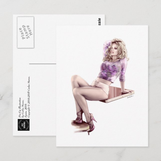 Modern Pin-Up Girl Illustration Postcard Vykort (Fram/baksida)