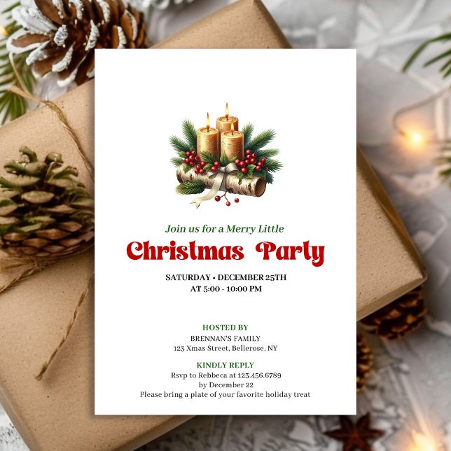 Modern Pine Wreath Candles Holiday Invitation Card Inbjudningar (Modern Pine Wreath Candles Holiday Invitation Card)