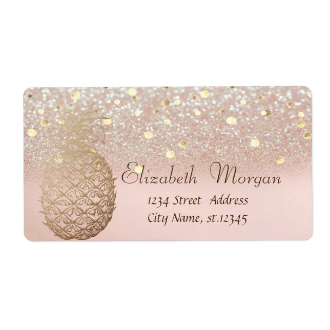 Modern Pineapple-konfetti Glitter Bokeh-etikett Fraktsedel (Framsidan)