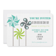 Modern Pinjul Birthday Inbjudan - Grönt Blue Grått