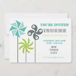 Modern Pinjul Birthday Inbjudan - Grönt Blue Grått