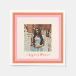 Modern Pink and Orange Border Photo Graduation Pappersservett