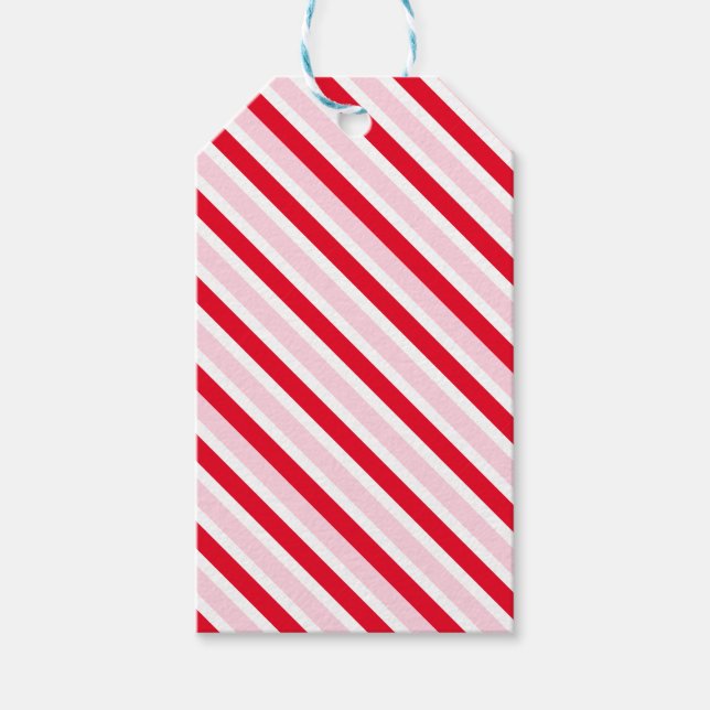 Modern Pink and Red Striped Christmas Presentetikett (Framsidan)