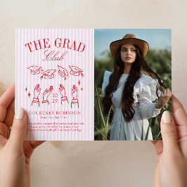 Modern Pink and White Stripe Photo Graduation Meddelande