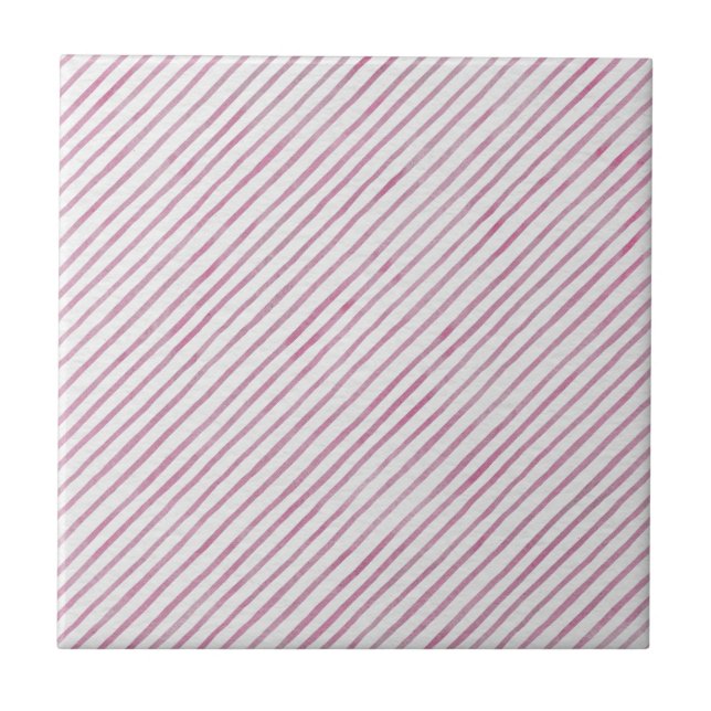 Modern Pink And White Stripes Ceramic Tile Kakelplatta (Framsidan)
