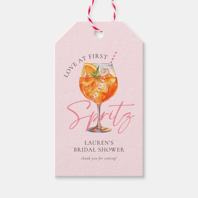 Modern Pink Aperol Spritz Bröllopsdusch Presentetikett (Framsidan)