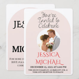 Modern Pink Arch Wedding Photo Invite with QR Code Inbjudningar