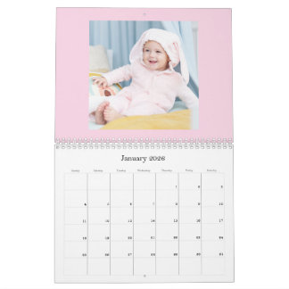 Modern Pink Baby Girl Family Photo Calendar 2026 Kalender