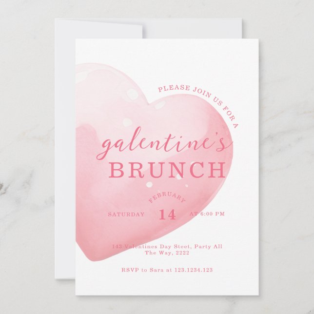 Modern Pink Big Heart Galentine's Day Brunch Inbjudningar (Framsida)