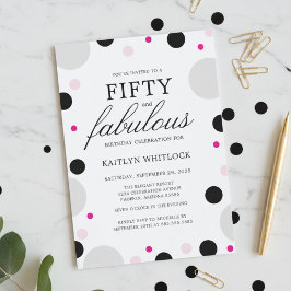 Modern Pink Black Bold Script 50th Birthday Party Inbjudningar