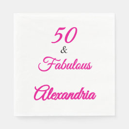 Modern Pink Black Fifty & Fabulous Bold Napkin Pappersservett